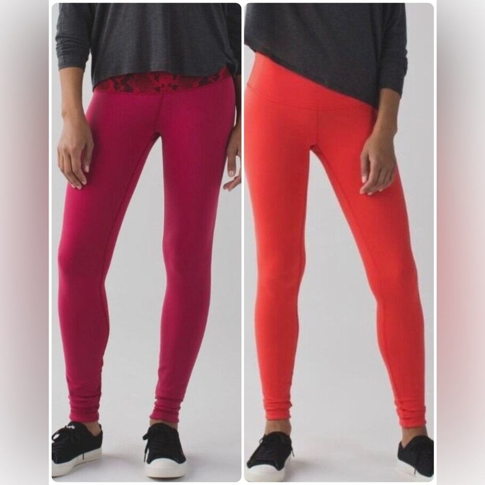 Lululemon Wunder Under reversible cropped legging in Red/Snake and Orange. Sz 8